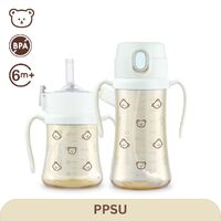 Grosmimi Bear Edition PPSU Straw Cup + Weighted Straw 200ml/300ml (6M+) White 小熊系列