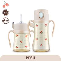 Grosmimi Cherrish Edition PPSU Straw Cup 200ml/300ml +Weighted Straw(6M+) Rose Gold 吸管杯