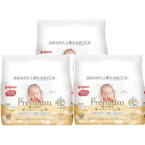 Pigeon Premium Super Thick Baby Wipes 3 Packs 900pcs (50x6)X3