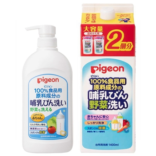 Pigeon Baby Bottle & Vegetable Fruit Wash Liquid 800ml + Refill 1400ml 