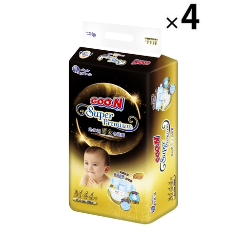 Goo.N Super Premium Nappies Gold Series Size M 1Carton 176pcs (M44x4) 6-11KG 大王光羽鎏金