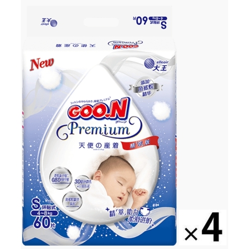 Goo.N Premium Nappies Angel Size S 1Carton 240pcs (S60x4) 4-8KG - NEW VERSION 大王天使新版