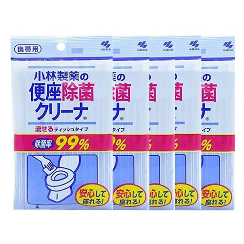 Kobayashi Toilet Seat Cleaning Wipes Anti-Bacterial Sterilization Flushable 5 Packs 50 Sheets (10x5)