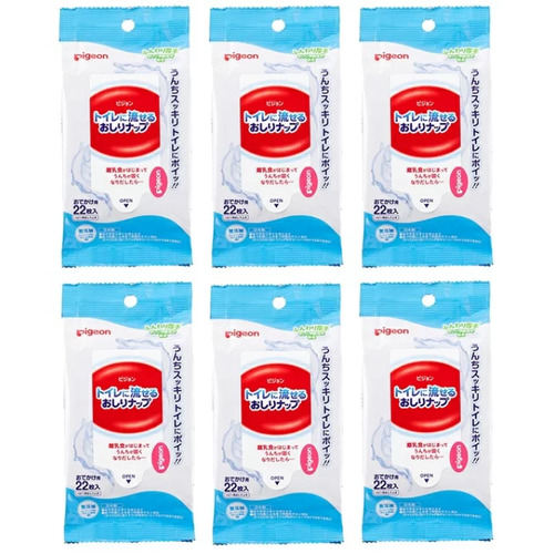 Pigeon Flushable Soft & Thick Baby Wipes & Toilet Seat Cleaning Wipes 6 Packs 132pcs (22x6)