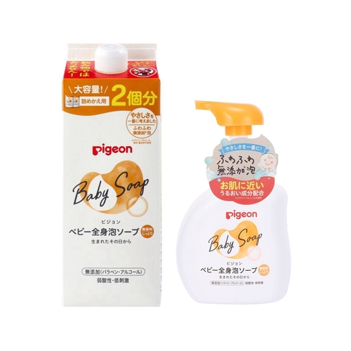 Pigeon Baby Moist with Ceramide Foam Body Wash 500ml + Refill 800ml (Orange)