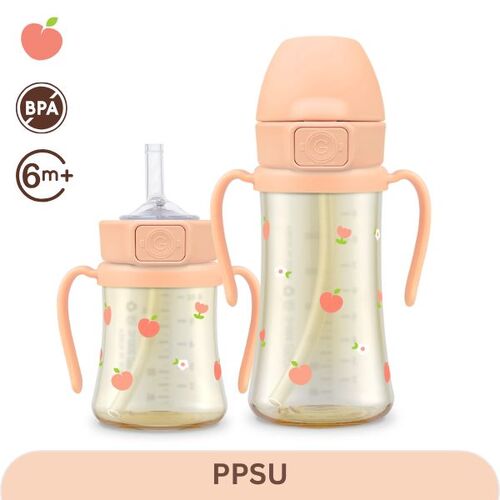 Grosmimi Peach Flower Edition PPSU Straw Cup 200ml /300ml (6M+) Rose Coral