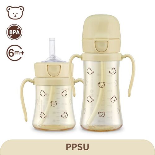 Grosmimi Bear Edition PPSU Straw Cup + Weighted Straw 200ml /300ml (6M+) Butter 小熊系列