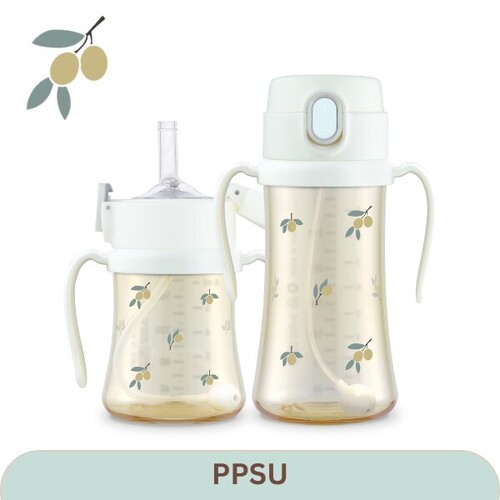 Grosmimi Olive Edition PPSU Straw Cup 200ml/300ml + Weighted Straw(6M+) White 橄榄系列