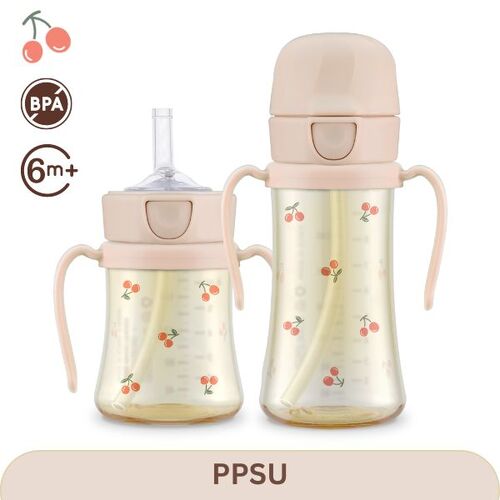 Grosmimi Cherrish Edition PPSU Straw Cup 200ml/300ml +Weighted Straw(6M+) Sweet Peach 吸管杯